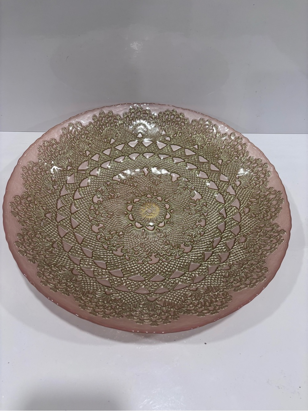 Decorative Pink Ceramic Lace Accent Bowl - Moroccan style 13”